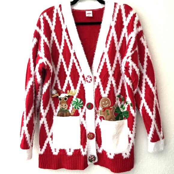 HOLIDAY CHRISTMAS BOYFRIEND OVERSIZEDCARDIGAN PARTY COSPLAY REINDEER GINGERBREAD - Picture 1 of 11